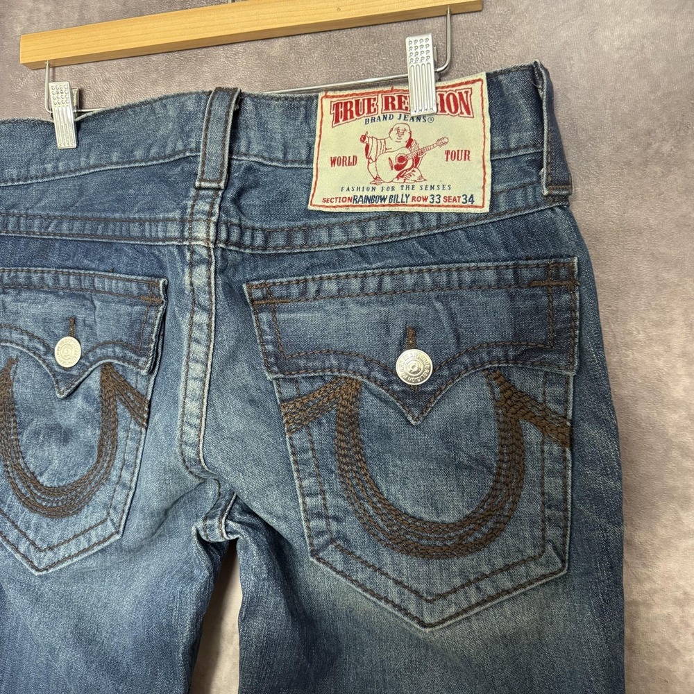 VTG True Religion Rainbow Billy Jeans Mens 33x30 Blue Straight Denim USA - Picture 4 of 12